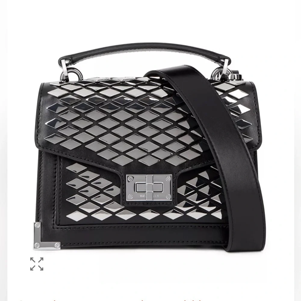 The Kooples Emily Studded Leather Satchel Bag Black NWT Crossbody - Picture 1 of 16